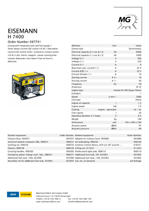 Benzinski generatori struje Eisemann H 7400