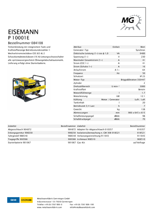 Benzinski generatori struje Eisemann P 10001 E