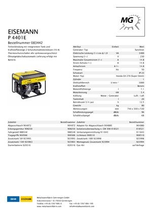 Benzinski generatori struje Eisemann P 4401 E