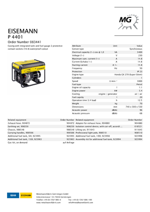Benzinski generatori struje Eisemann P 4401
