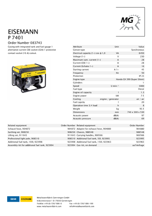 Benzinski generatori struje Eisemann P 7401