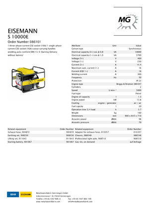 Benzinski generatori struje Eisemann S 10000 E