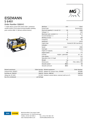 Benzinski generatori struje Eisemann S 6401