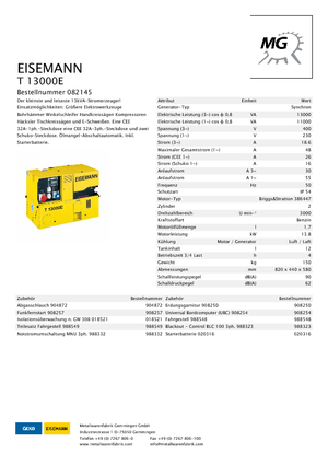 Benzinski generatori struje Eisemann T 13000 E