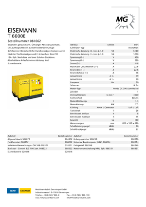 Benzinski generatori struje Eisemann T 6600 E