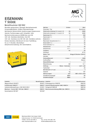Benzinski generatori struje Eisemann T 9000 E