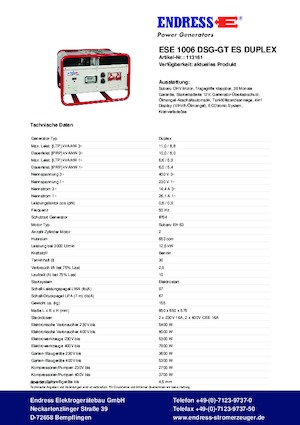 Benzinski generatori struje Endress ESE 1006 DSG-GT ES Duplex