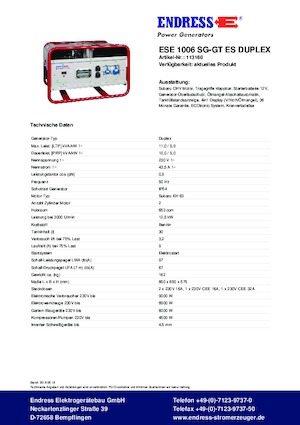 Benzinski generatori struje Endress ESE 1006 SG-GT ES Duplex