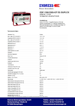 Benzinski generatori struje Endress ESE 1306 DSG-GT ES Duplex