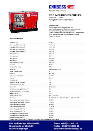 Benzinski generatori struje Endress ESE 1408 DBG ES Duplex Silent