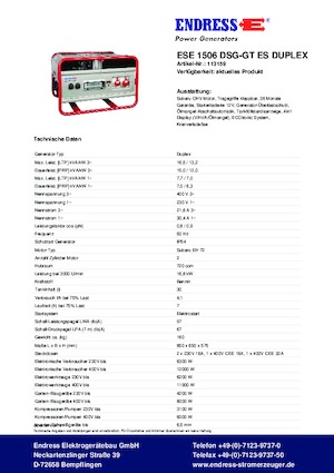 Benzinski generatori struje Endress ESE 1506 DSG-GT ES Duplex