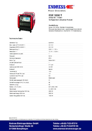 Benzinski generatori struje Endress ESE 3500 T