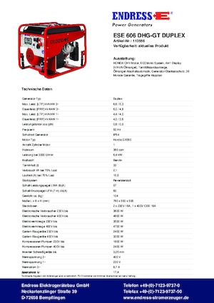 Benzinski generatori struje Endress ESE 606 DHG-GT Duplex