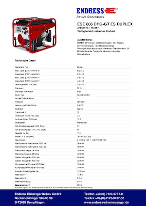Benzinski generatori struje Endress ESE 606 DHG-GT ES Duplex