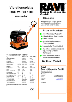 Reverzibilni kompaktori s vibracionim pločama Ravi RRP 21 BH