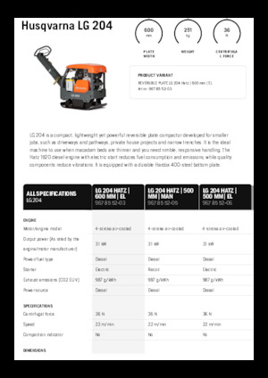 Reverzibilni kompaktori s vibracionim pločama Husqvarna LG 204