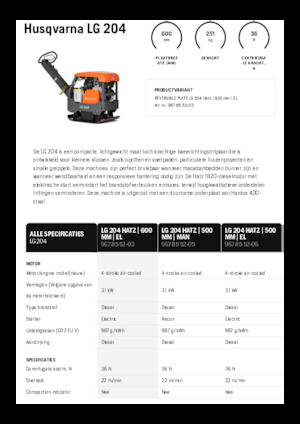 Reverzibilni kompaktori s vibracionim pločama Husqvarna LG 204