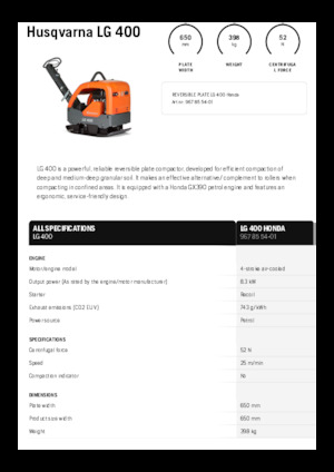 Reverzibilni kompaktori s vibracionim pločama Husqvarna LG 400