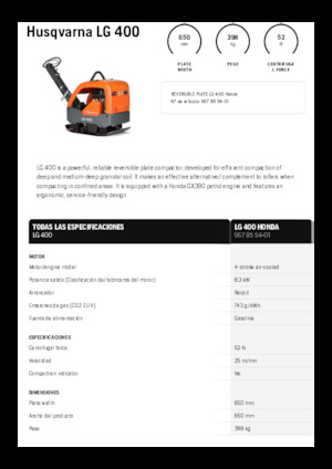 Reverzibilni kompaktori s vibracionim pločama Husqvarna LG 400