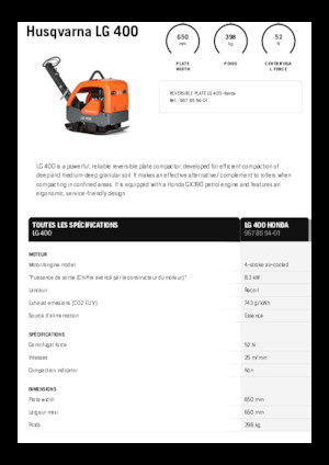 Reverzibilni kompaktori s vibracionim pločama Husqvarna LG 400