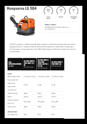 Reverzibilni kompaktori s vibracionim pločama Husqvarna LG 504