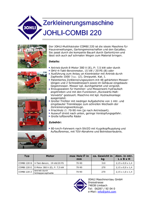 Strojevi za usitnjavanje Johli Combi 220 B