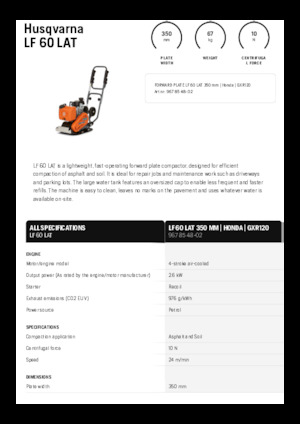 Jednosmjerni vibracioni nabijači ploča Husqvarna LF 60 LAT