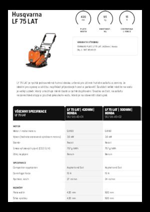 Jednosmjerni vibracioni nabijači ploča Husqvarna LF 75 LAT