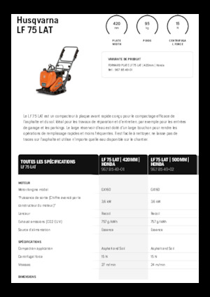 Jednosmjerni vibracioni nabijači ploča Husqvarna LF 75 LAT