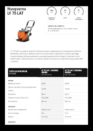 Jednosmjerni vibracioni nabijači ploča Husqvarna LF 75 LAT