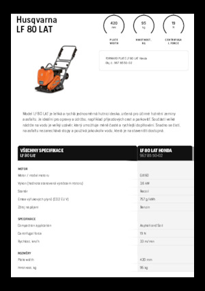 Jednosmjerni vibracioni nabijači ploča Husqvarna LF 80 LAT