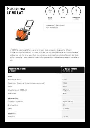 Jednosmjerni vibracioni nabijači ploča Husqvarna LF 80 LAT