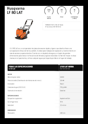 Jednosmjerni vibracioni nabijači ploča Husqvarna LF 80 LAT