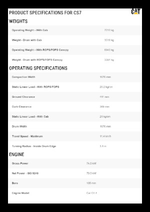 Valjci s jednim bubnjem Caterpillar CS7