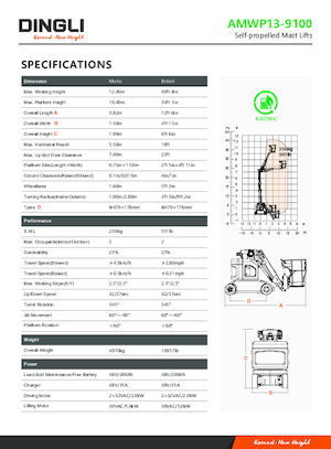 Vertikalna podizna platforma s jednim jarbolom Dingli AMWP13-9100