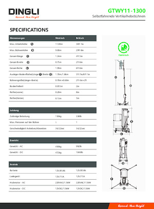 Vertikalna podizna platforma s jednim jarbolom Dingli GTWY11-1300
