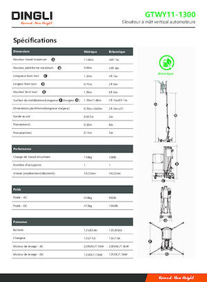 Vertikalna podizna platforma s jednim jarbolom Dingli GTWY11-1300