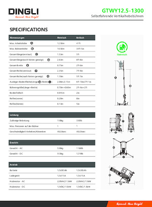 Vertikalna podizna platforma s jednim jarbolom Dingli GTWY12.5-1300