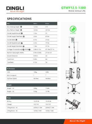 Vertikalna podizna platforma s jednim jarbolom Dingli GTWY12.5-1300
