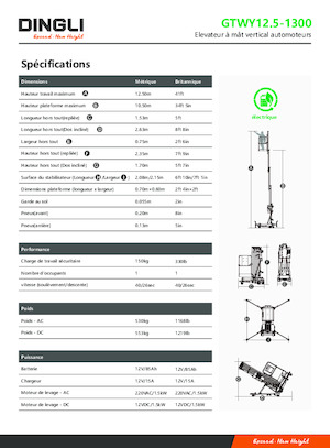 Vertikalna podizna platforma s jednim jarbolom Dingli GTWY12.5-1300