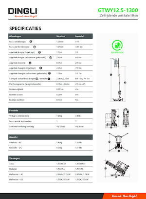 Vertikalna podizna platforma s jednim jarbolom Dingli GTWY12.5-1300