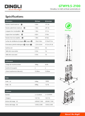 Vertikalna podizna platforma s jednim jarbolom Dingli GTWY9.5-2100
