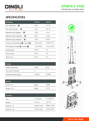 Vertikalna podizna platforma s jednim jarbolom Dingli GTWY9.5-2100
