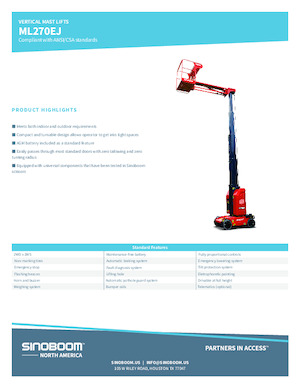 Vertikalna podizna platforma s jednim jarbolom Sinoboom ML270EJ