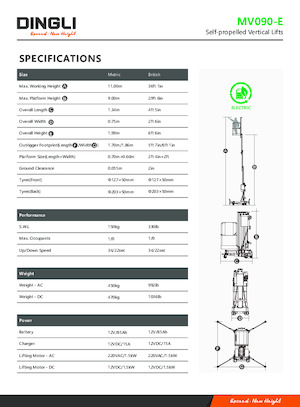 Vertikalna podizna platforma s jednim jarbolom Dingli MV090-E