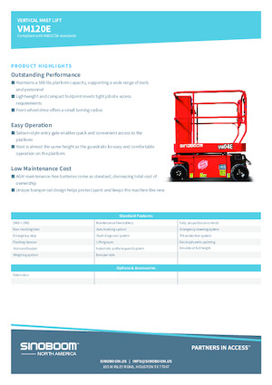 Vertikalna podizna platforma s jednim jarbolom Sinoboom VM120E