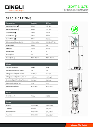 Vertikalna podizna platforma s jednim jarbolom Dingli ZDYT3-3.7S