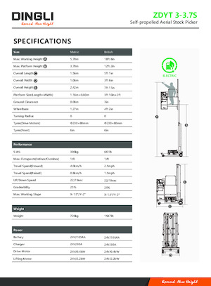 Vertikalna podizna platforma s jednim jarbolom Dingli ZDYT3-3.7S
