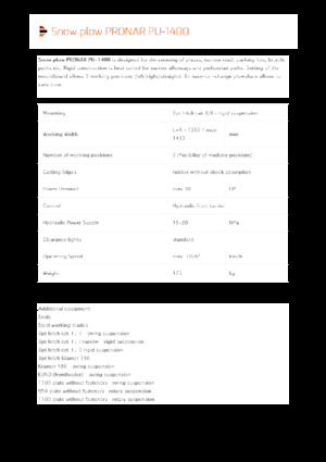 Snježni plugovi s okretnim preklopima Pronar PU 1400