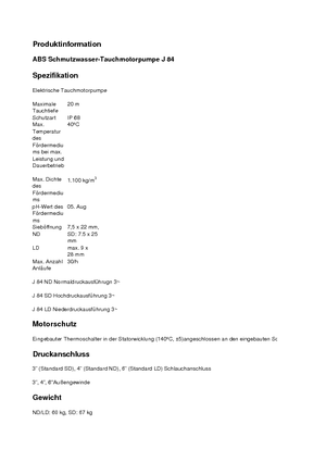 Kanalizacijske pumpe ABS-Pumpen J 84 LD direkt